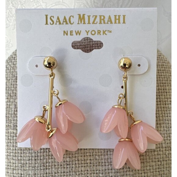 Isaac Mizrahi Dainty Light Pink Dangle Flowers Goldtone Earrings MSRP $38 - Picture 5 of 9